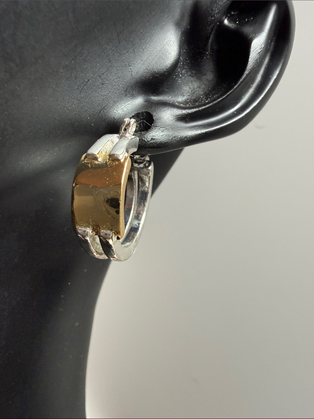 Two-Tone Gold and Silver Huggie Hoop Earrings - Women Jewelry